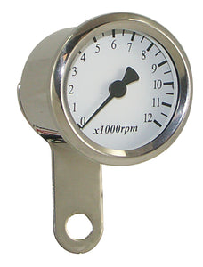 Tach 1 7 / 8"Mini Elec Wh Face All HD Models W / 12V System Stainless Steel Case & Mounting Hrdw