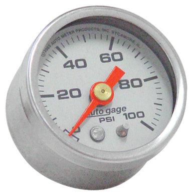 Oil Pressure Gauge Autometer 0-100 Psi Silver Face Chrome Bezel 1-1 / 2