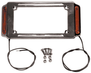 License Plate Frame W / 12 Volt Amber Running Lights Fit 4"X7" License Plates Chromed Alum