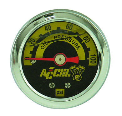 Oil Pressure Gauge Accel 0-100 Psi Liquid Filled Stainless Housing MFG# 7122