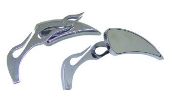 Evil Eye Mirrors W / Flame Stem All OE Mounts Rh / Lh Fitment Chrome Plated Aluminum