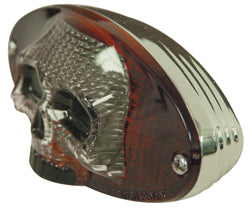 Skull Cateye Taillight Universal Mt W / Clear Skull / Red Lens Chrome Plated Die Cast 4 Step Housing