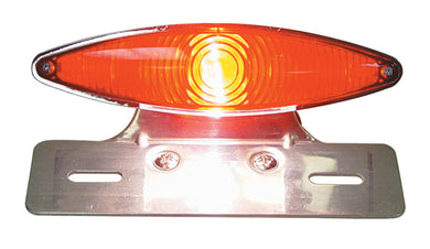 Taillight / Lic Mt Small Cateye 12V Bulb Type Uw / Cus Fdr Abs Lt Housing Chrome Plated Alum Lic Mt Pol