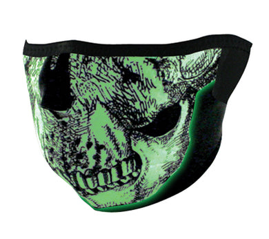 Neoprene 1 / 2 Face Mask Skull Face Glow In The Dark Zanheadgear Wnfm002Hg