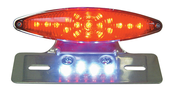 Taillight / Lic Mt Small Cateye Led Type Uw / Custom Fdr Abs Lt Housing Chrome Plated Alum Lic Mt Pol