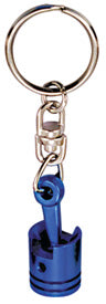 Key Fob Piston With Con Rod Blue With Chrome Swivel Chrome Key Ring