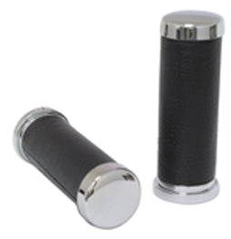 Handlebar Grips Leather Cvrd Any Throttle W / Exterior Cables W / Chrome End Caps