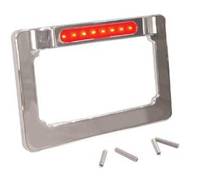 Lic Plate Frame W / Led Lt Strip Red Led Light Strip Fit 4"X7" Lic Plates Chrome Die Cast
