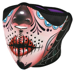 Neoprene 1 / 2 Face Mask Sugar Skull / Purple Reversible Zanheadgear Wnfm082H