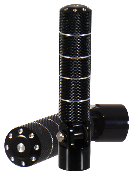 Billet Knurled Footrests Black For Custom Use 3 / 8-16 Mount Holes