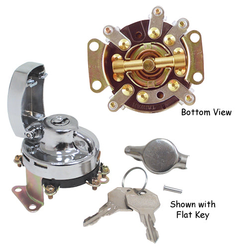 Fat Bob Ignition Switch Big Twin 36 / 95 Round Key Steel Chrome Plated (Except FLHr Fxdwg) HD71501-73T