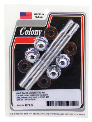 Gas Tank Mounting Kit Chrome Plated Fits Dyna 1991 / Later* Acorn Style Colony MFG#2076-10