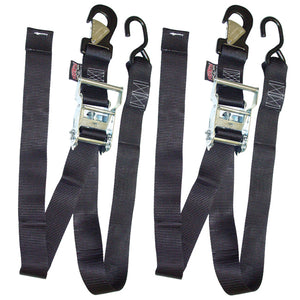 2"Wide Ratchet Tie Downs Black W / Secure Hooks & S Type Hooks 6 Feet Long Mfg #32572