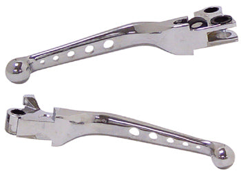 Clutch & Brake Hand Levers Chrome Plated Big Twin 96 / Later Sportster 96 / 03(Except 08 / L Fl) Five Hole Style Non Slip Grip