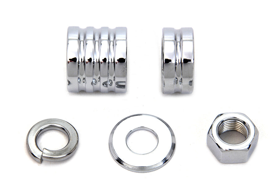 Front Axle Spacer Kit Groove Style Chrome 2000 / 2006 FLSTF Front Fitment