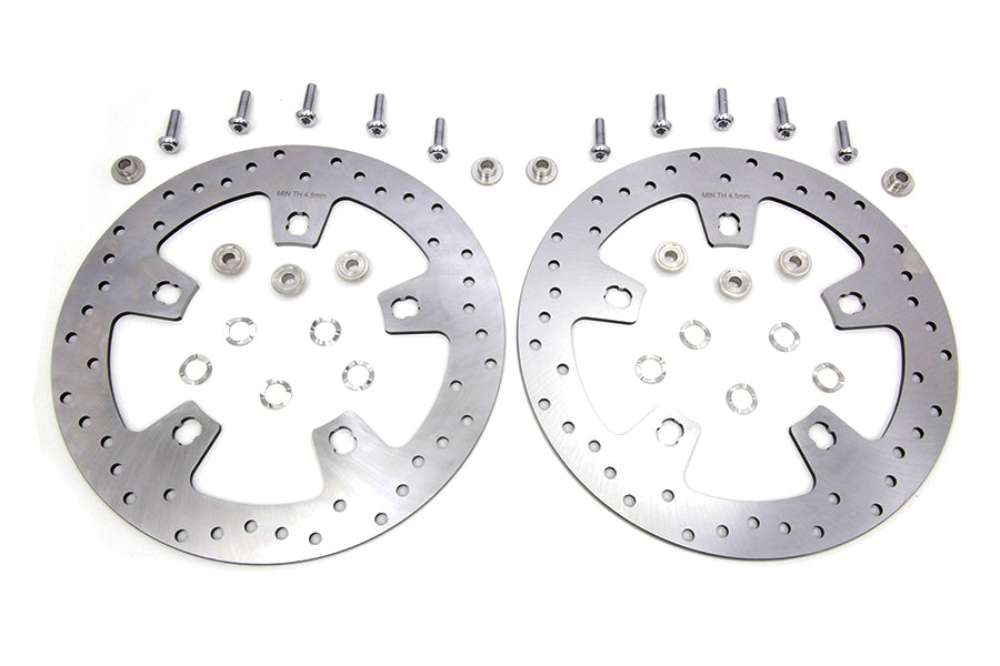 11.8 Drilled Front Brake Disc Set Stainless Steel 2014 / UP FLT with 5 or 10 spoke cast wheel only