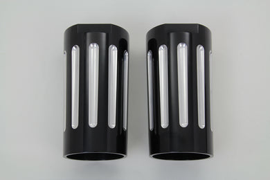 Black Fork Slider Cover Set with Chrome Strip 1949 / 1984 FL 1980 / 2013 FLT 1984 / UP FLST 1980 / 2013 FLHT 1970 / 1984 FLH