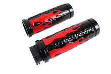 Load image into Gallery viewer, Red Flame Style Grip Set with Black Ends 1996 / 2015 FXST 1996 / 2015 FLST 1996 / 2017 FXD 1996 / 2007 FLT