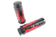 Load image into Gallery viewer, Red Flame Style Grip Set with Black Ends 1996 / 2015 FXST 1996 / 2015 FLST 1996 / 2017 FXD 1996 / 2007 FLT