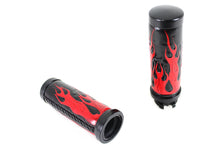 Load image into Gallery viewer, Red Flame Style Grip Set with Black Ends 1996 / 2015 FXST 1996 / 2015 FLST 1996 / 2017 FXD 1996 / 2007 FLT
