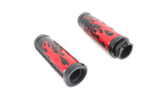 Load image into Gallery viewer, Red Flame Style Grip Set with Black Ends 1996 / 2015 FXST 1996 / 2015 FLST 1996 / 2017 FXD 1996 / 2007 FLT