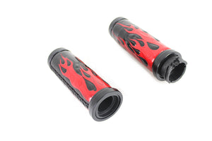 Red Flame Style Grip Set with Black Ends 1996 / 2015 FXST 1996 / 2015 FLST 1996 / 2017 FXD 1996 / 2007 FLT