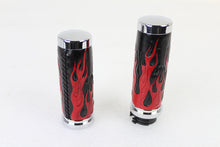 Load image into Gallery viewer, Red Flame Style Grip Set with Chrome Ends 1996 / 2015 FXST 1996 / 2015 FLST 1996 / 2017 FXD 1996 / UP XL 1996 / 2007 FLT