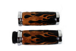 Amber Flame Style Throttle By Wire Grip Set with Chrome Ends 2008 / UP FLT 2016 / UP FXST 2016 / UP FLST