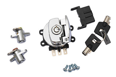 Side Hinge Ignition Switch and Saddlebag Lock Kit Chrome 1998 / 2013 FLHR with Hard Saddlebags