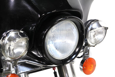 Outer Headlamp Black Frenched Trim Ring with Visor 1983 / 2013 FLT except tour glide and road glide1994 / UP FLHR 2012 / 2016 FLD