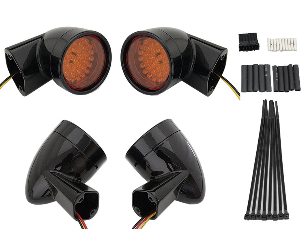 Black Revox Bullet Style LED Turn Signal Lamp Kit 1994 / 2013 FLH 1998 / 2013 FLT 1996 / UP FLST