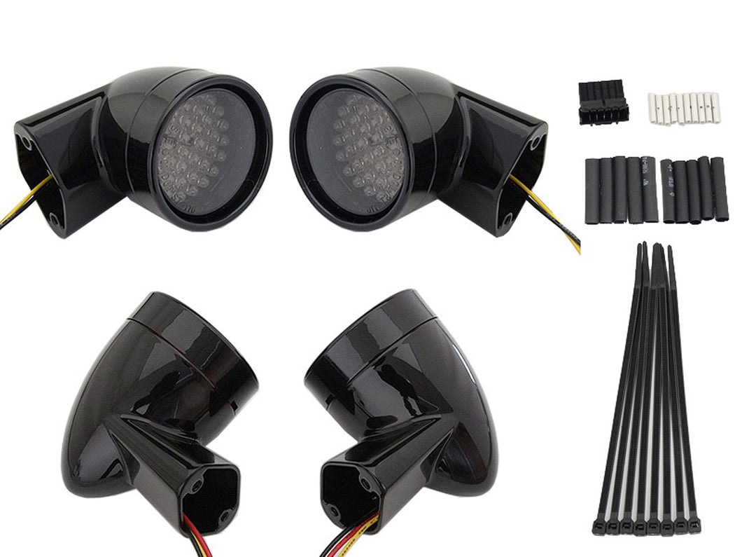 Black Revox Bullet Style LED Turn Signal Lamp Kit 1994 / 2013 FLH 1998 / 2013 FLT 1996 / UP FLST