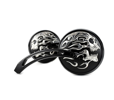 Round Skull and Flame Mirror Set with Curved Stems Black 1965 / UP All models for left and right side application