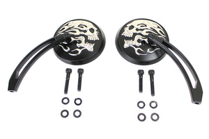 Round Skull and Flame Mirror Set with Curved Stems Black 1965 / UP All models for left and right side application