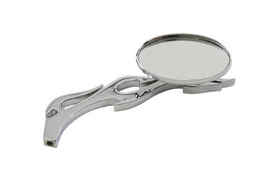 Chrome Oval Mirror with Billet Flame Stem 1965 / UP All models for left or right side application