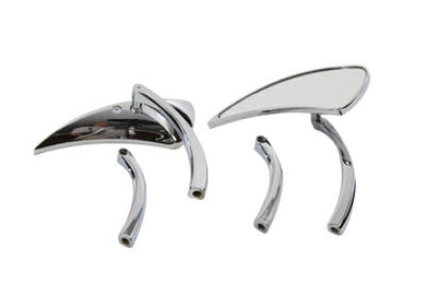 Chrome Tear Drop Mirror Set with Solid Billet Stems 1965 / UP All models for left and right side application