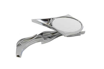 Chrome Spike Oval Mirror with Billet Flame Stem 1965 / UP All models for left or right side application