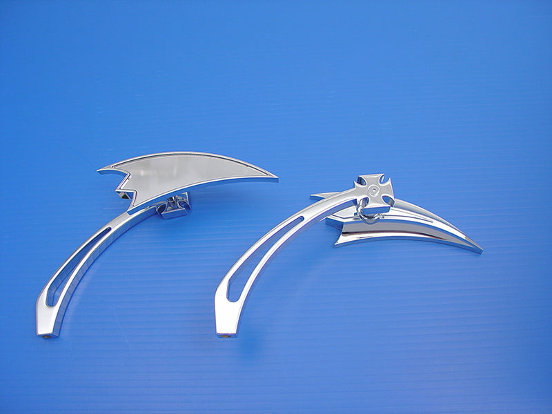 Chrome Crescent Mirror Set with Billet Cross Head Stems 1965 / UP All models for left and right side application