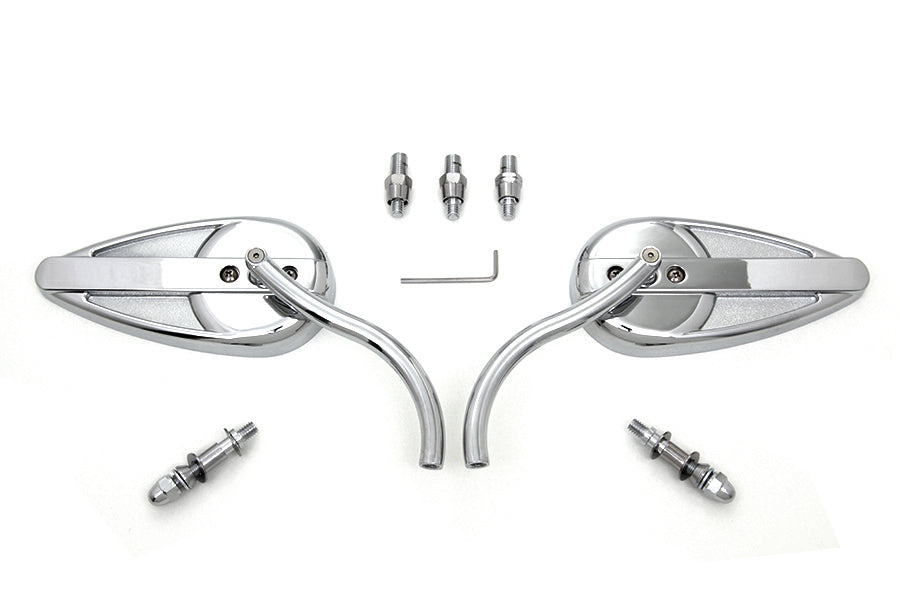 Tear Drop Mirror Set with Billet Long Stems Chrome 1965 / UP All models for left and right side application