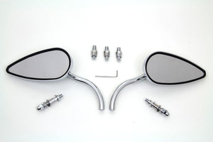 Tear Drop Mirror Set with Billet Long Stems Chrome 1965 / UP All models for left and right side application