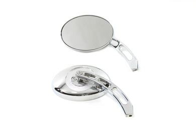 Oval Mirror Set with Billet 3 Slot Stem Chrome 1965 / UP All models for left and right side application