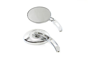Oval Mirror Set with Billet 3 Slot Stem Chrome 1965 / UP All models for left and right side application