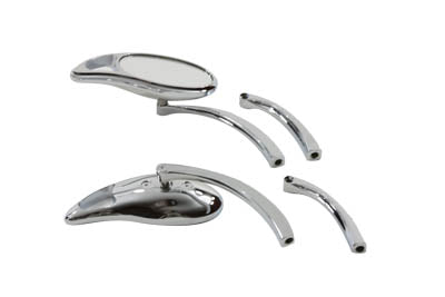 Tear Drop Mirror Set with Solid Billet Stems Chrome 1965 / UP All models for left and right side application