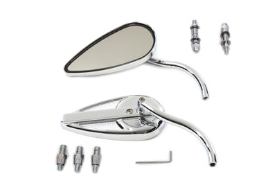 Tear Drop Mirror Set with Billet Long Stems Chrome 1965 / UP All models for left and right side application