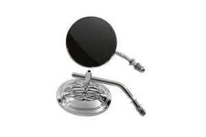 Round Flame Mirror Set Chrome with Round Stems 1965 / UP All models for left and right side application