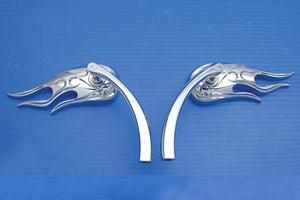 Fireball Mirror Set with Billet Curved Stems Chrome 1965 / UP All models for left and right side application