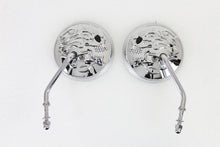 Load image into Gallery viewer, Round Skull and Flame Mirror Set with One Piece Stems Chrome 1965 / UP All models for left and right side application