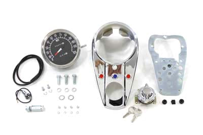 Chrome Three Light Dash Panel Kit with 2:1 Ratio Speedometer 1948 / 1967 FL 1980 / 1983 FXWG 1991 / 1995 FXD